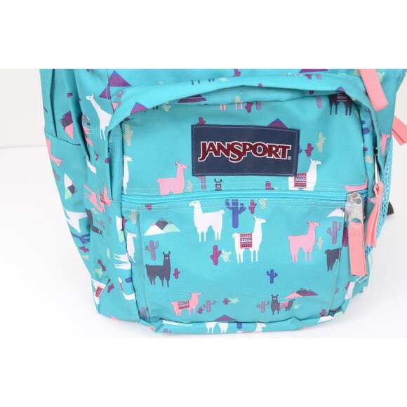 Jansport Big Student Backpack Teal Whimsical Playful Llamas Daypack School Bag - Picture 2 of 7